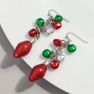 Jingle Bell Christmas Glitter Lightbulb Dangle Drop Earrings NEW